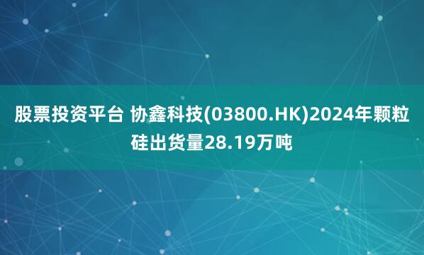 股票投资平台 协鑫科技(03800.HK)2024年颗粒硅出货量28.19万吨